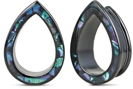 PONWAG 1 Paar 2g 0g 00g Tropfen Rhombus Ohren Dehnung Tunnel Stecker Opal Doppelt Flared Edelstahl Saddle Plug Piercing Schmuck für Frauen