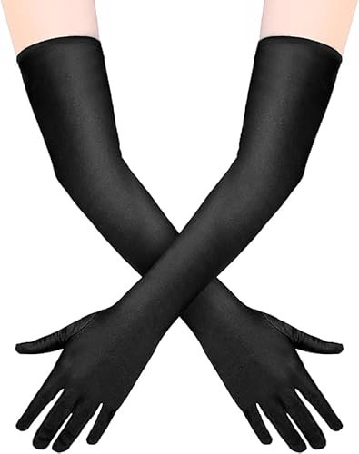 1 Paar Handschuhe Lang Elegant Damen, Satin Classic Schwarze Abendhandschuhe, 1920er Handschuhe für Classic Opera Party HalloweenKarneval Kostüm Hochzeit Mottoparty Abschlussfeier für Damen & Mädchen