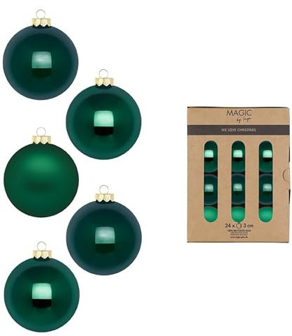 Weihnachtskugeln Glas 3cm 24 Stück - matt & glänzend - Mini Christbaumkugeln Weihnachtsbaumkugeln für Weihnachten - Christbaumschmuck & Weihnachtsbaumschmuck Dunkelgrün - Fir Green