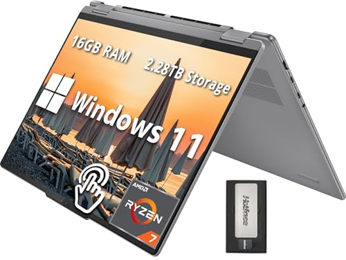 Lenovo Yoga 7 2-in-1 16 2K Touchscreen Laptop, AMD Ryzen 7 8840HS, 16GB LPDDR5X, 2.28TB Storage (2TB SSD+288GB Docking Station Set), Backlit Keyboard, Fingerprint Reader, WiFi 6E, Win 11, Artic Grey