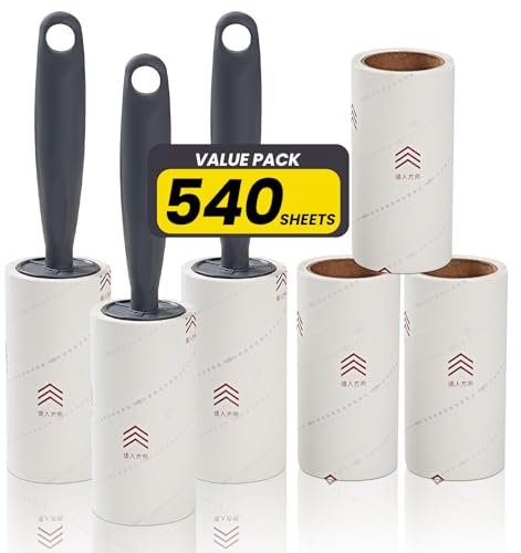 Fusselrolle – 660 Blatt Fusselrollen für Tierhaare, 3 Griffe mit 6 Nachfüllungen, extra klebriger Fusselentferner für Kleidung, Couch, Möbel, tragbare Fusselrolle, Tierhaarentfernung für Hunde- und
