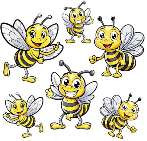 iSecur Aufkleber Bienen Set I 6 Stück ca. 8-13 cm groß I wetterfest UV-Beständig I Honigbiene Bienchen Lustig gelb schwarz I kfz802