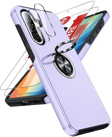 LeYi für Samsung A56‑5G Hülle mit 2*Panzerfolie & 2*Kamera Folie-Lila | Samsung Galaxy A56‑5G Hülle für TPU Militärschutz Hybrid Schutzhülle mit 360° Metall Ring Halter Ständer Stoßfest Case Cover