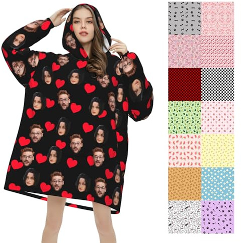 LSDINDF Personalisierte Hoodie Decke mit ärmeln, Personalisierte Decke mit ärmeln, gestaltet mit Ihrem eigenen Gesichtsfoto, kuschelige Kapuze aus Flanellponcho für Erwachsene Männer und Frauen