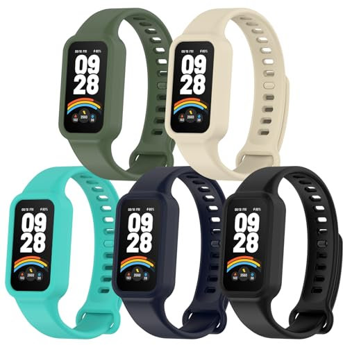 SenMore 5 Stücks Silikon Armband Kompatibel mit Xiaomi Smart Band 9 Active/Redmi Smart Band 3, Verstellbares Wasserdicht Sport Armbänder für Xiaomi Mi Band 9 Active.