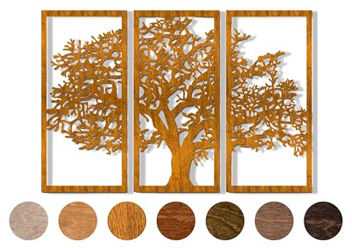 OrnamentiPL 3D Wanddeko, Wandbild aus Holz, grosse, moderne Wanddekoration, Baum des Lebens, personalisiertes Holzbild, Home Decor, Holzdeko, Wandkunst, fur Zuhause, Wohnzimmer (Holzbeize)