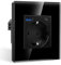 CNBINGO Prise simple avec 2 ports USB (maximum 2,1 A, type C et USB-A) – Prise Schuko simple en verre encastrée – Prise murale noire avec sécurité enfant
