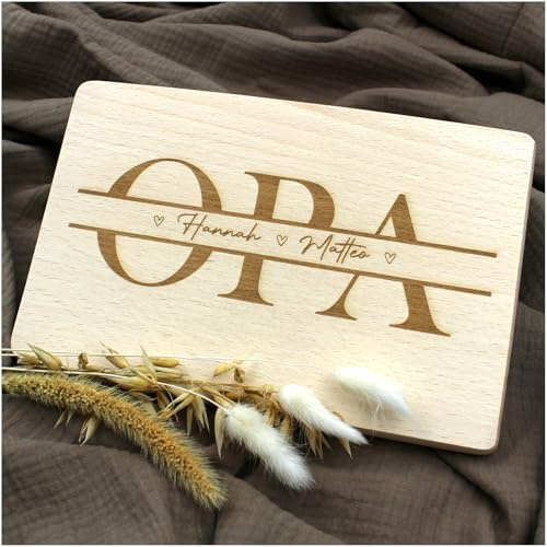 VmG-Store Individuelles Frühstücksbrettchen 23,5x15cm Schneidebrett mit Gravur personalisiert als Geschenk zum Geburtstag Brotzeitbrett mit Spruch bedruckt (04 Opa, Mit Wunschname)