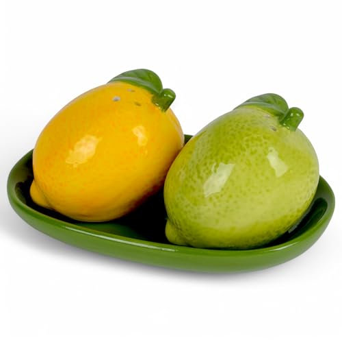 MIJOMA Salz- & Pfefferstreuer Set - Stilvolles Porzellandesign, Lebensmittelecht, Einfach zu Befüllen - Verschiedene lustige & niedliche Designs zur Auswahl (Zitronen, 2-teilig)