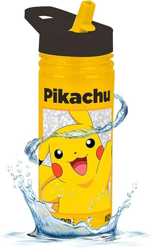 Pokemon Kids Water Bottle 600ml - Children Drinks Bottle with Carry Handle, Foldable Spout Transparent Bottle BPA-Free, School Water Bottles with Removable Straw