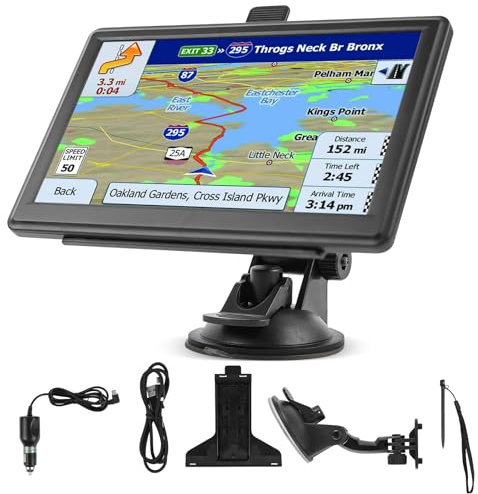 Riloer Kit de Navigation GPS Universel pour Voiture, Camion, caravanes, Poids Lourd, Camping-Car, écran 7 avec Support et émetteur FM Vous Pouvez Changer de Langue, Français