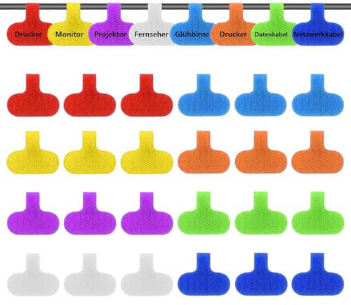 Funalix 24 Stück Kabeletiketten, Selbstklebend Kabeletiketten,Kabel Beschriftung Set - Beschreibbare Kabelmarkierung für Kabelmanagement und Organisation(8 Farben/2x4 cm)