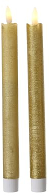 Lumineo LED Kerzen mit Timerfunktion 24cm Wachs - 2er Set Echtwachskerzen batteriebetrieben - flackernde Flamme Effekt - Wachskerzen Stabkerzen Rustik Gold Warmweiß