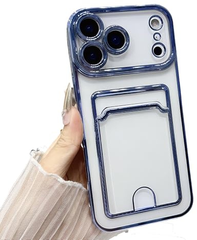 Riccase for iPhone 12 Clear Case with Card Holder, Shockproof Transparent Soft TPU Protective Bumper Slim Cute for iPhone 12 Phone Cases, Blue