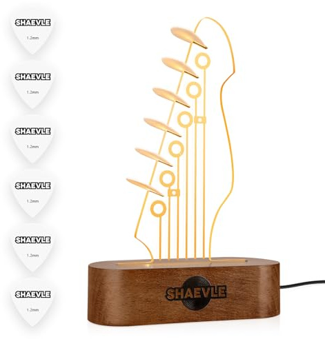 Shaevle Light Up Guitar Pick Holder - Lysande plockhållare med 6 plock, LED-displayfäste i huvudform – Musikaliskt present för gitarrälskare