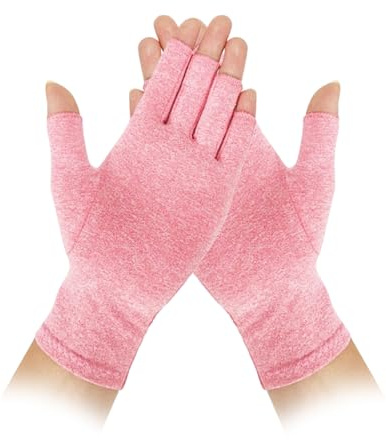 Arthrose Handschuhe,Kompressionshandschuhe Damen Herren,Arthritis Handschuhe,Kompression Fingerlose Handschuhe,Rheuma Handschuhen Ohne Fingerspitzen,Compression Gloves für Schmerzlinderung (Rosa,M)