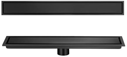 GQQG Duschrinne sehr Flach Edelstahl, Bodenablauf Badezimmer Ablaufrinne Duschablauf Duschabfluss mit Unsichtbarem Aussehen for Küche Bad WC Balkon(Size:10x50cm,Color:schwarz)