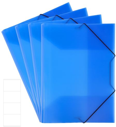 4 Sammelmappe A4, Postmappe aus Kunststoff Transluzent Dokumentenmappe | Eckspannermappe mit Gummizug und Innenklappen Dokumentenmappe für Schule Büro Zuhause (Blau, mit Aufkleber)