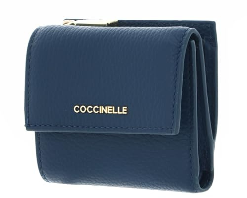 Coccinelle Leder Geldbörse Metallic Soft Wallet Grained Leather Deep Blue blau