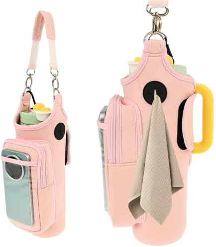Ghshanog Magnetic Gym Bag,Magnetic Water Bottle Holder with Clear Phone Pouch & Strap,Built-in 5 Magnets Fitness Bag,Synthetic Rubber Gyms Accessories Organizer for Sports Hiking Travel Camp(Pink)