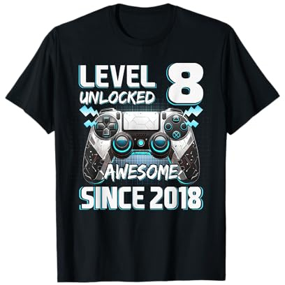 Niveau 8 débloqué Awesome Since 2018 8th Birthday Gaming T-Shirt