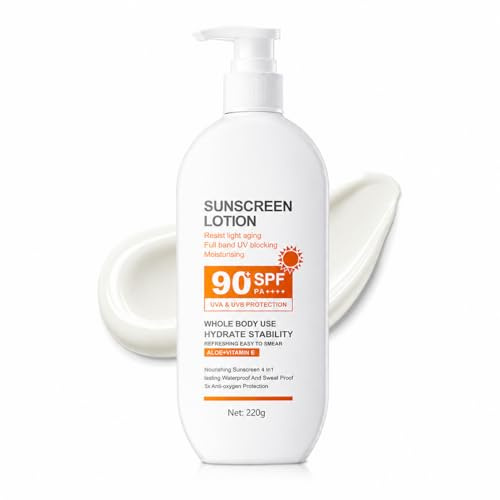 Sonnencreme Gesicht SPF90,Sonnencreme LSF90 für Körper & Gesicht,Wasserfeste & Schweißfeste Sunscreen spf 90, Anti-Oxygen und Oil Control,Sonnenschutz Körper für Strand, Sport und Schwimmbad,220 ml