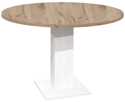 FURNARO Esstisch Tap Esszimmertisch rund ausziehbar in Pino Aurelio/Viking Oak B/H/T: 110-150x76x110 cm