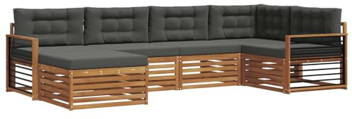 vidaXL Outdoor-Sofagarnitur mit Kissen 6 pcs Natur und Anthrazit, Moderner Outdoor-Sofa, robuster Sitzecke für Garten, bequemer Lounge für die Terrasse