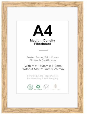 ATOBART Bilderrahmen A4 MDF Holz Natur, 21x29.7cm | Picture Frame 21x30 zum Aufhängen, 30x21 Holzrahmen mit Passepartout für A5 Dokumente,Zertifikate,Fotos,Poster