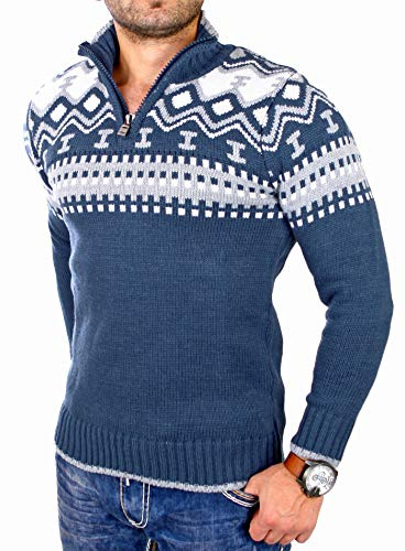 Reslad Herren Strickpullover Crewneck Zipper Winterpullover für Männer Norweger Pullover RS-3110