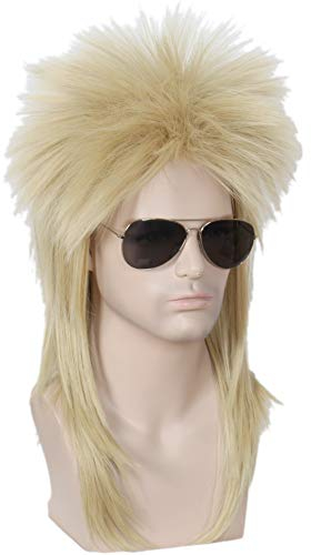Linfairy 80er Jahre Rock Wigs Halloween Blonde Vokuhila Fancy Dress Wig Not Style