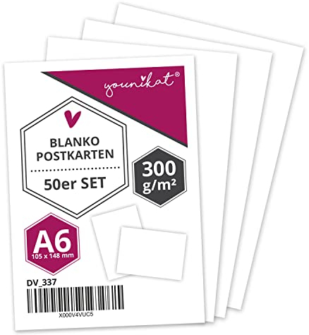 younikat Vielseitige Blanko Postkarten zum Selbstgestalten I DIN A6 I 300 g/qm I 50er Set DIY Grußkarten weiß I zum Beschreiben I Bemalen I hand-lettering I dv337