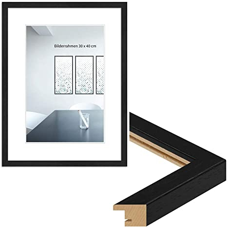 WANDStyle Bilderrahmen Schwarz, gemasert DIN A4 21x29,7 cm aus Holz im Stil Modern zum Aufhängen, Posterrahmen Made in Germany, ideal für Urkunde - H950
