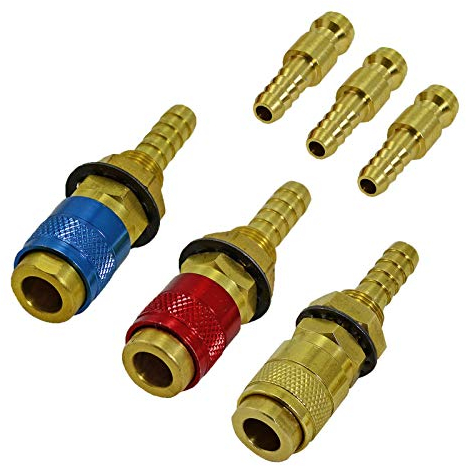 RIVERWELD Wassergekühlte und Gasadapter-Schnellkupplung für PTA DB SR WP 9 17 18 26 WIG-Schweißbrenner Rot Blau Gold Farbe 3set