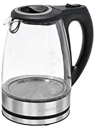 Bomann® Wasserkocher Edelstahl 1,7 Liter | BPA frei | Wasserkocher Glas | 2200W | Sicherheitsglas | Wasserstandsanzeige | mit Kabelaufwicklung | Kettle | Edelstahl Wasserkocher | WKS 6032 CB