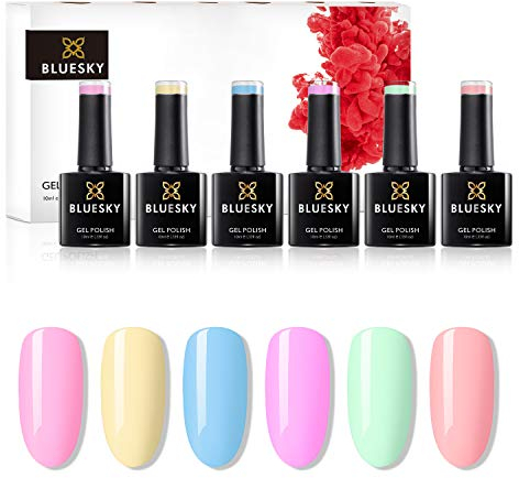 BLUESKY Gelnagellack Set | 5/6 UV Lacke zum Preis von 4/5 | Gel-Nagellack für glänzende und schöne Nägel | langer Halt von bis zu 3 Wochen (BLUESKY Pastel 5er Set)