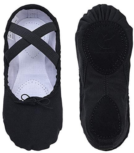 Ballet Shoes Ballet Dance Shoes Split Leather Sole Canvas Yoga Gymnastic Shoes for Girls Women Kids Children's Adults … (Black, 13)