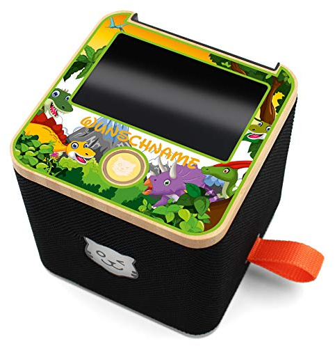 yabaduu Design Schutzfolie für Tigerbox inklusive Displayschutz passgenau selbstklebend kindgerecht Folie Zubehör für Kinder Spielzeug Schutzcover Y049 (Nr. 15 Dinos, Mit Wunschname)