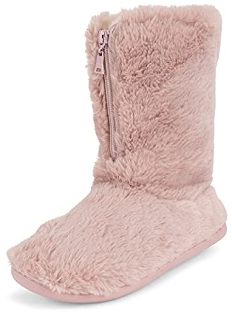 Polar Damen Memory Foam Reißverschluss Kunstpelz Überzogene Gummisohle Indoor Outdoor Gemütliche Luxus-Stiefelpantoffeln - Roségold - 40