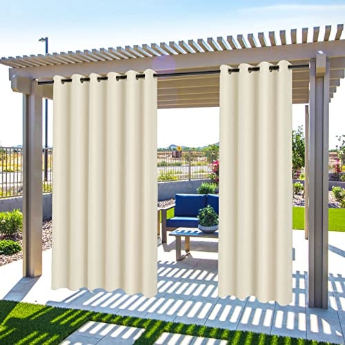 MINGPINHUIUS Rideaux d'extérieur Imperméables - Rideau Pergola Extérieur pour Terrasse, Balcon & Jardin, UV Résistant Protection Solaire et Protection de la Vie privée (Beige, 2 PCS / 132 X 213 CM)