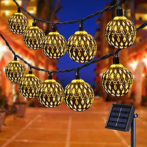 Solar String Lights Outdoor, 50LED 8 Modes Garden Lights Solar Fairy Lights Waterproof 23ft Lighting for Gazebo, Fence, Wall, Patio, Christmas, Wedding Decoration(Warm White)