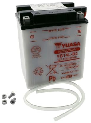 Motorradbatterie Yuasa YB14L-B2 Dry - Trocken geliefert - 12 V 14 Ah - Maße: 135 x 91 x 167 mm kompatibel mit SUZUKI GV700GL Madura 700 1985 | Trockenbatterie ohne Säurepack; Vergleichstypen 51413, FB14L-B2, GM14Z-3B, CB14L-B2; Maße 134 × 89 × 166 mm, 175 CCA, 12 V