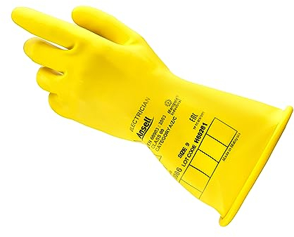 Ansell ActivArmr Electrician Work Gloves, Electrical Protection Class 0 (1000V), Insulating Natural Rubber Latex Gloves, Industrial Safety PPE, 11 Inches, Yellow, Size L (1 Pair)