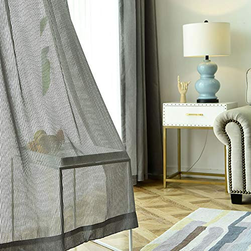 TriGold Rayé,filtrage De La Lumière Rideaux Panneaux pour Fenêtres Voilages,Japonais Lin Rideaux Voilage Chambre B-Oeillets 197x106in