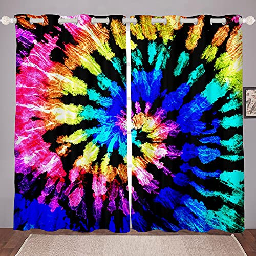 Loussiesd Tie Dye Fenstervorhang 245x140cm Boho Exotisch Psychedelisch Drucken Blickdichte Vorhänge Mädchen Frauen Hippie Vorhänge Mikrofaser Böhmischer Psychedelischer Wirbel