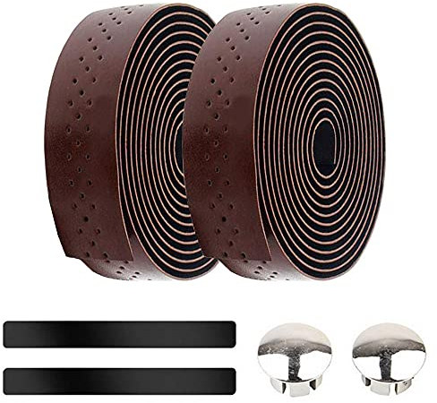 ETOPARS 2 Rollen Braun Fahrradlenkerband PU Leder Fahrrad Lenkerbänder Radfahren Rennrad Lenkerband Cycling Band rutschfest Lenkergriff Mit Lenkerendstopfen