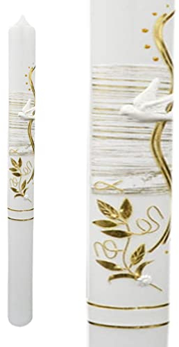 Kerze Kommunionkerze Taufkerze Set inkl. Kerzenhalter 35/400 Weiß Gold C 103/BZ