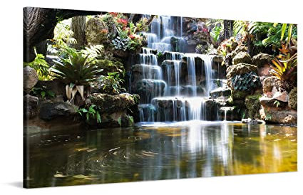 PICANOVA – Leinwandbild Japanischer Garten Wasserfall 100x50cm – Premium Leinwanddruck – Kunstdruck Auf 2cm Holz-Keilrahmen Für Schlaf- Und Wohnzimmer – Kollektion Wasserfälle