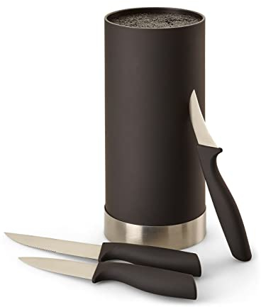 ECHTWERK Bloque de cuchillos con inserto de cerdas |Juego de cuchillos de cocina | Cuchillo multiusos | Cuchillo para pelar | Cuchillo de acero de hoja | Edición plateada | 4pzas