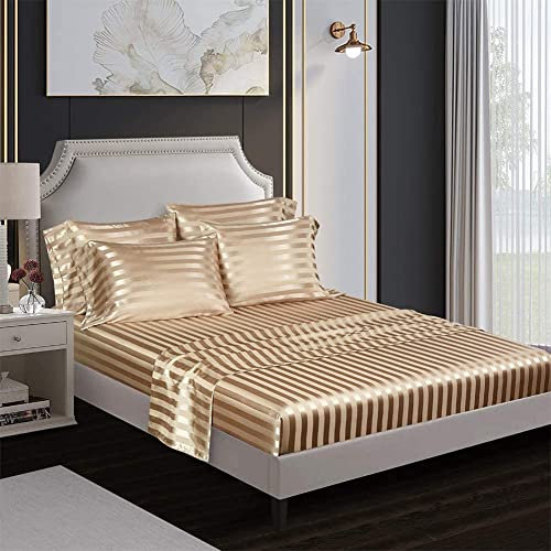 Bettlaken 160x200 Boxspringbett Frottee Braun Gold Taupe Seide Glänzend Satin Spannbettlaken Spannleintuch 160 x 200 Doppelbett Uni Muster Leintuch für Hohe Matratze Hoher Steg bis 25-30 cm